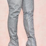 House of CB Stardust srebrne błyszczące skórzane buty za udo na każdą okazję