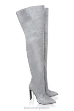 House of CB Stardust srebrne błyszczące skórzane buty za udo na każdą okazję - Image 6