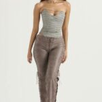 House of CB stylowe spodnie ze skóry wegańskiej mokka 4PND901