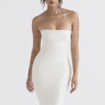 House of CB Sukienka bez ramiączek wegańska skóra Camilla Ivory modna odzież