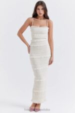 House of CB Sukienka Maxi Cekinowa Kość Słoniowa Modna Elegancka