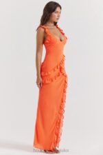 House of CB Sukienka maxi w kolorze pomarańczowym z falbaną Pixie - Image 13