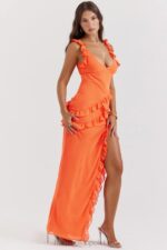 House of CB Sukienka maxi w kolorze pomarańczowym z falbaną Pixie - Image 14