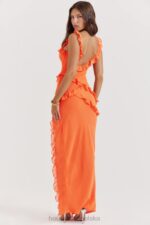 House of CB Sukienka maxi w kolorze pomarańczowym z falbaną Pixie - Image 15
