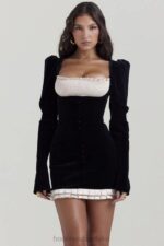 House of CB Sukienka mini Azaria vintage czarno kremowa styl elegancki