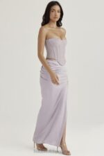 House of CB Szara Marszczona Maxi Spódnica Jia Elegancka Moda - Image 8