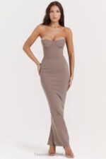 House of CB Taupe Maxi Sukienka Gorsetowa Bez Ramiączek - Image 9