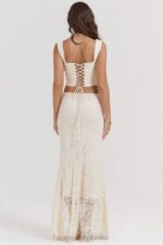 House of CB Therese Kremowa Koronkowa Spódnica Maxi Vintage Elegancja - Image 16