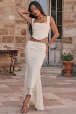 House of CB Therese Kremowa Koronkowa Spódnica Maxi Vintage Elegancja - Image 5