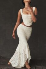 House of CB Therese Kremowa Koronkowa Spódnica Maxi Vintage Elegancja - Image 7
