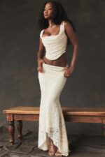 House of CB Therese Kremowa Koronkowa Spódnica Maxi Vintage Elegancja - Image 8