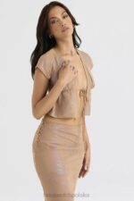House of CB Top Maia Shimmer Cafe au Lait Wiązany Z Przodu Modny Stylowy Elegancki - Image 13