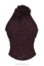 House of CB Top wiązany na szyi kolor kakao stylowy i elegancki - Image 12