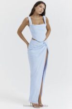 House of CB Vesper miękka niebieska spódnica maxi modna elegancka na każdą okazję - Image 9