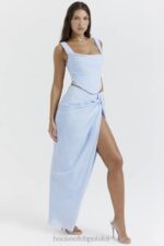 House of CB Vesper miękka niebieska spódnica maxi modna elegancka na każdą okazję - Image 10