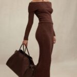 Sloane Spódnica Maxi Czekoladowa z Bawełny Boucle 4PND829 Modna Odzież